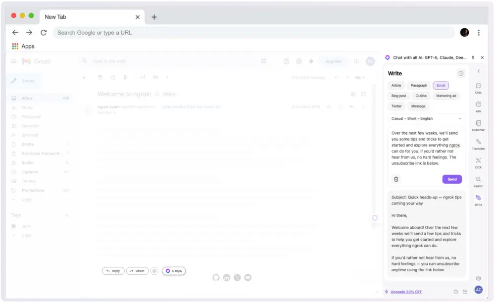 Use Lexaside as a Chat GPT writing assistant in the browser